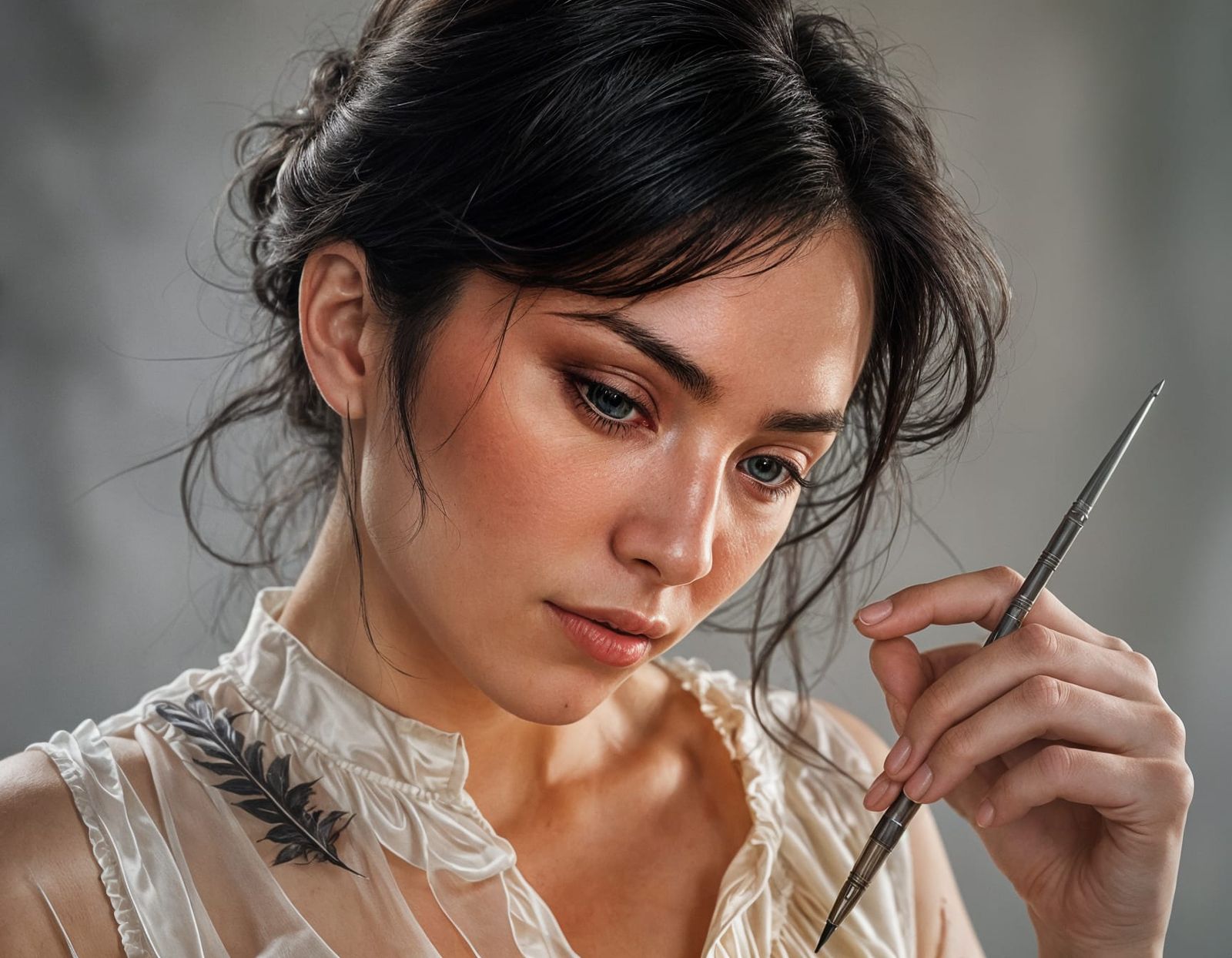 profile of young woman with pale skin shoulder length black ...