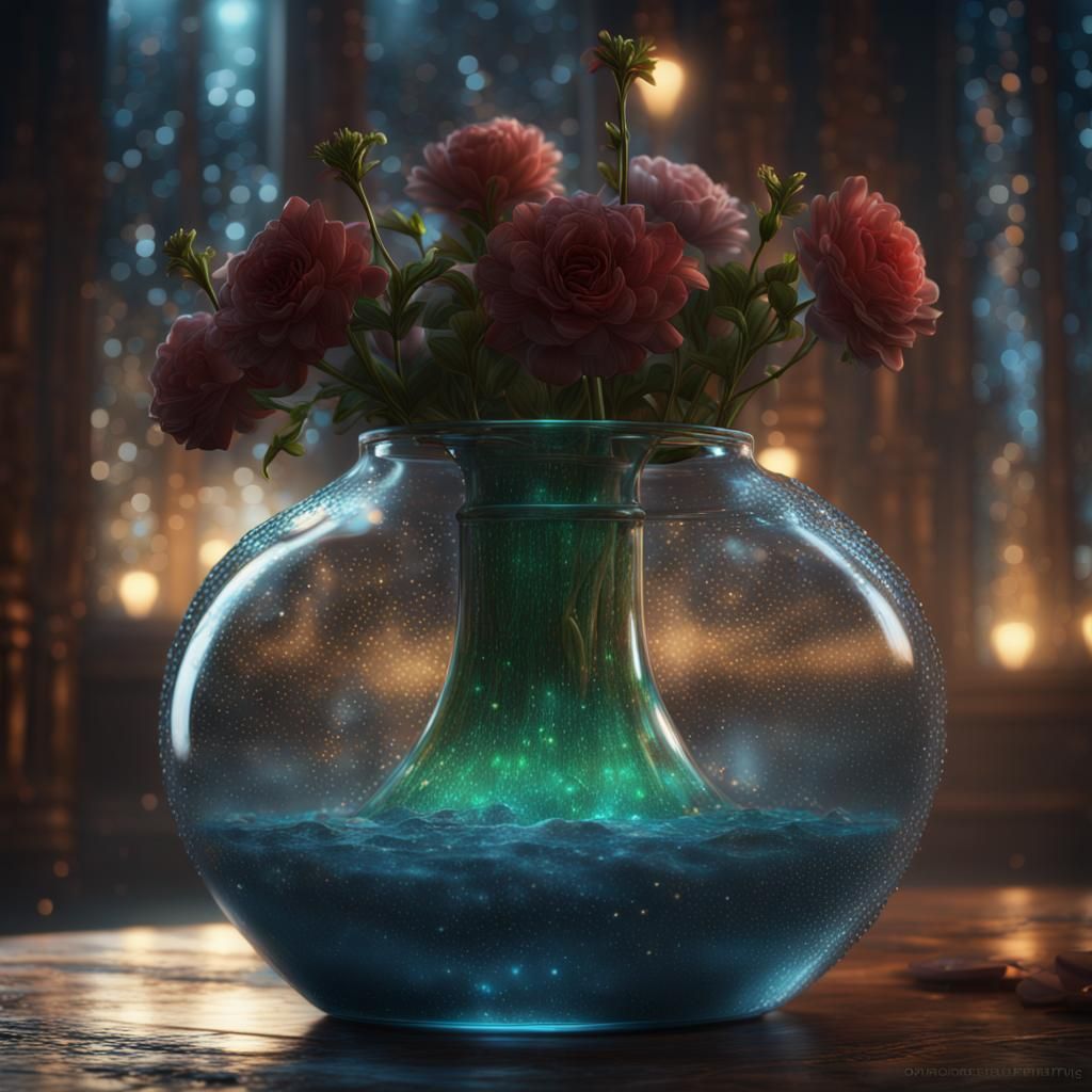 Flowers Inside Glass Vase Inside Library AI Generated Artwork