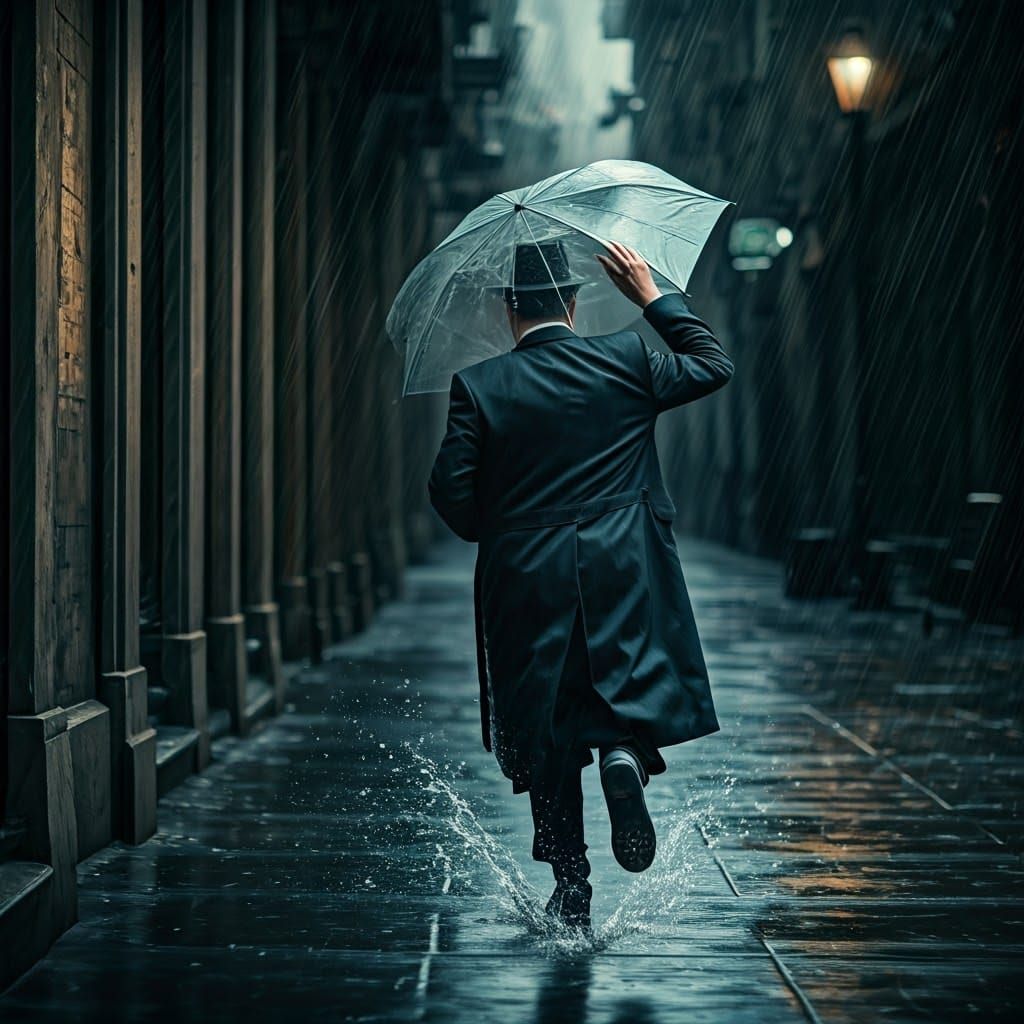 Orthodox Man Running in Rain, Digital Matte Painting