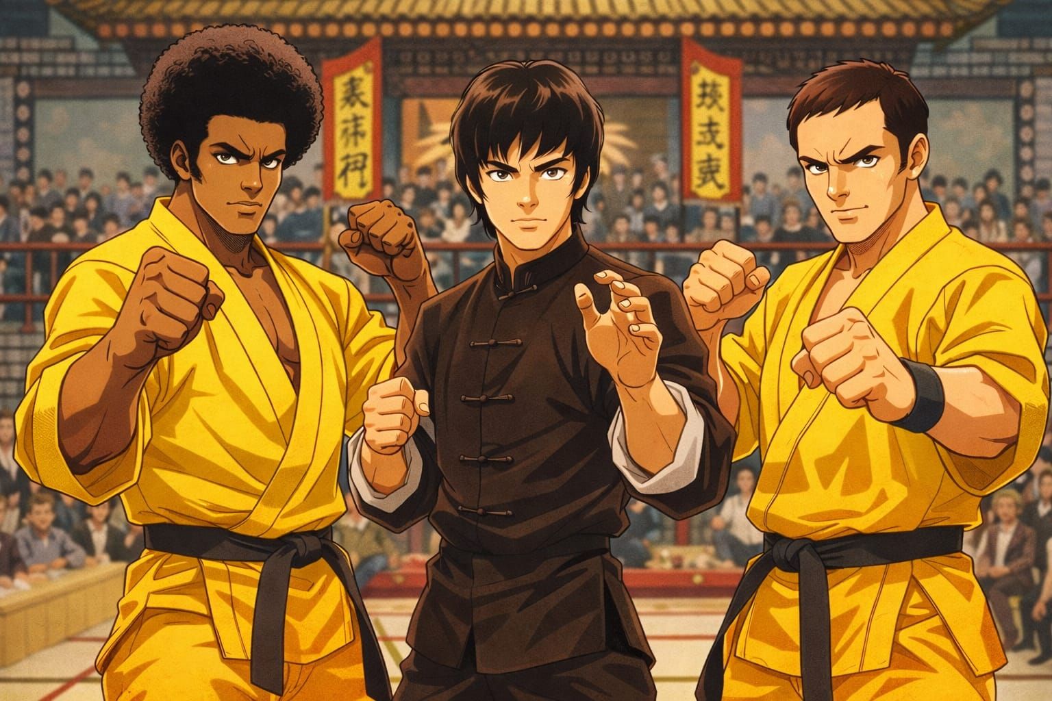Jim Kelly, Bruce lee, John Saxon (Enter the Dragon)