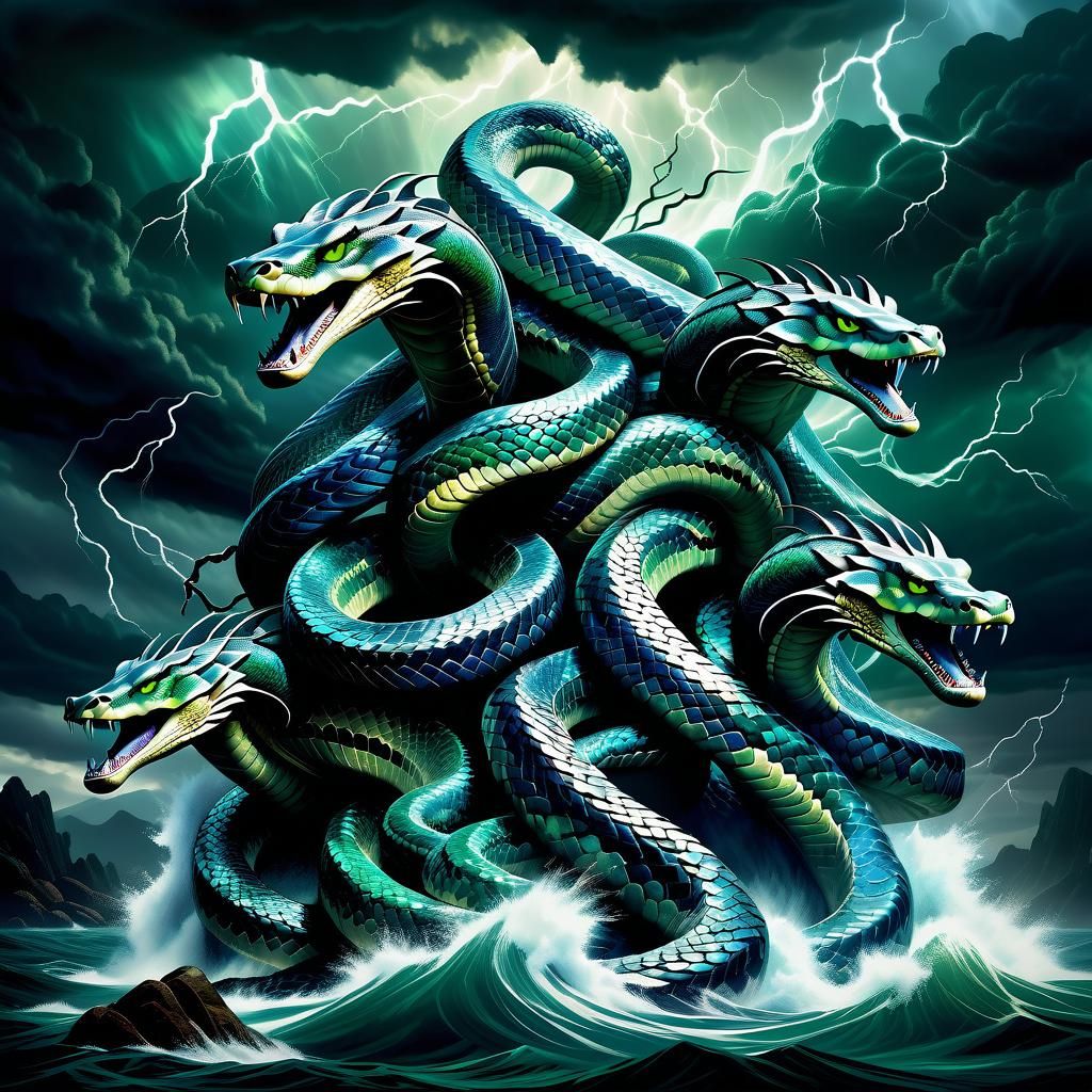 Hydra. A huge mythological monster resembling a water snake ...