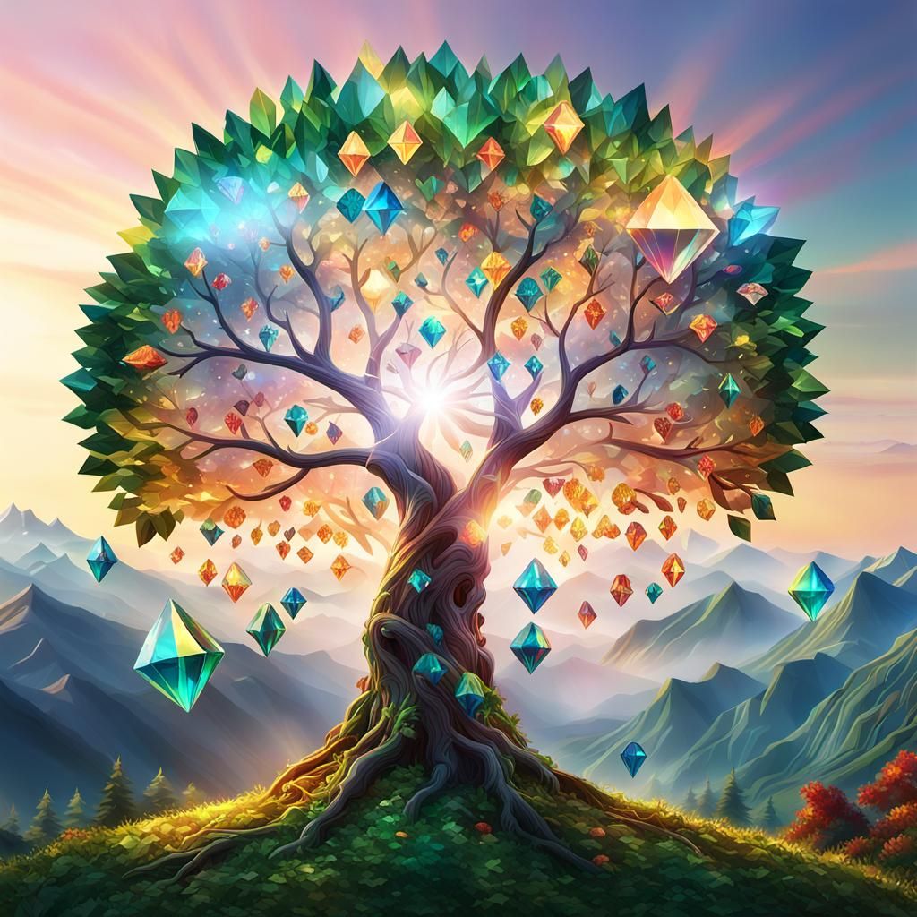 Majestic Diamond Tree in Warm Golden Hour Lighting