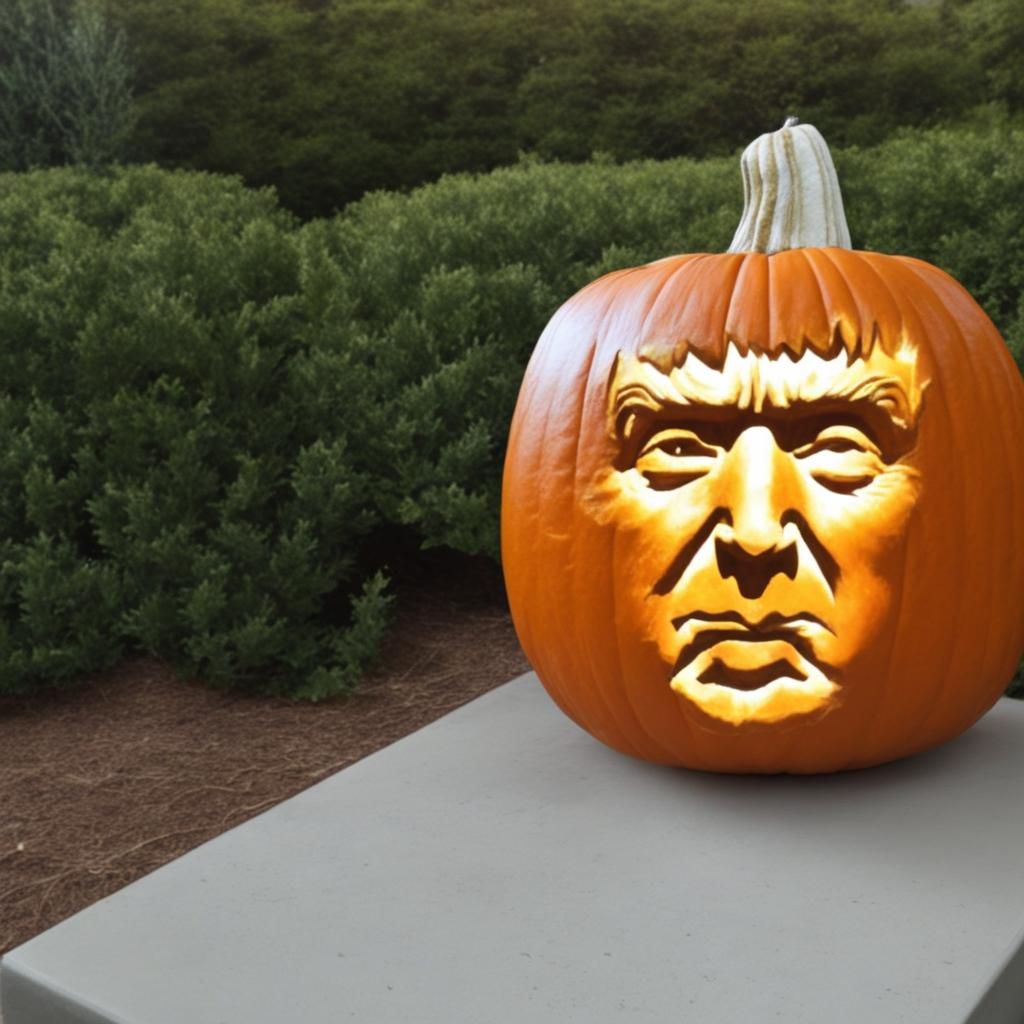 Pumpkin jack-o-lantern carved with Donald J. Trump's face - AI ...