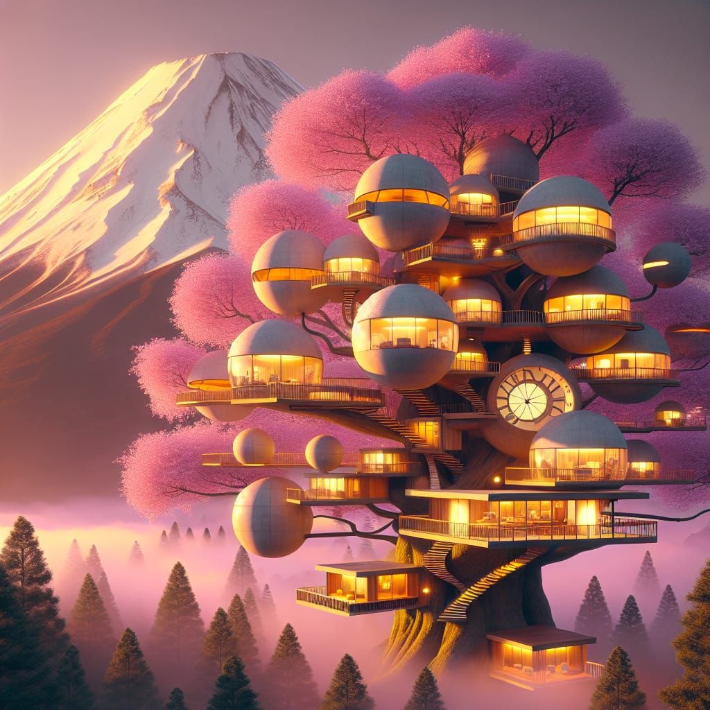 Fantasy Fuji Sakura Spheres Treehouse