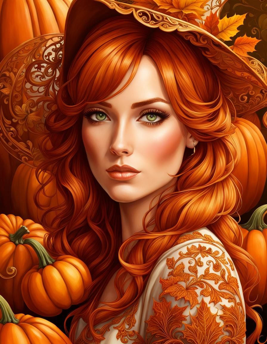 Pretty in Pumpkin Spice; portrait; intricately detailed; fantasy  by @MothersHeart