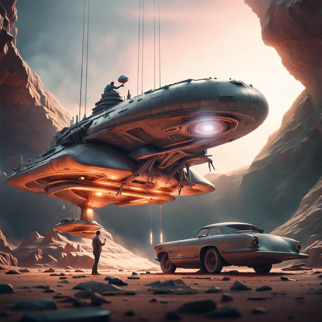 Sculpture of Alien warship and car or... - AI Generated Artwork ...