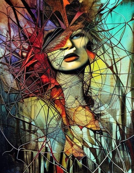 Textile Art Woman Portrait in Dave McKean Style