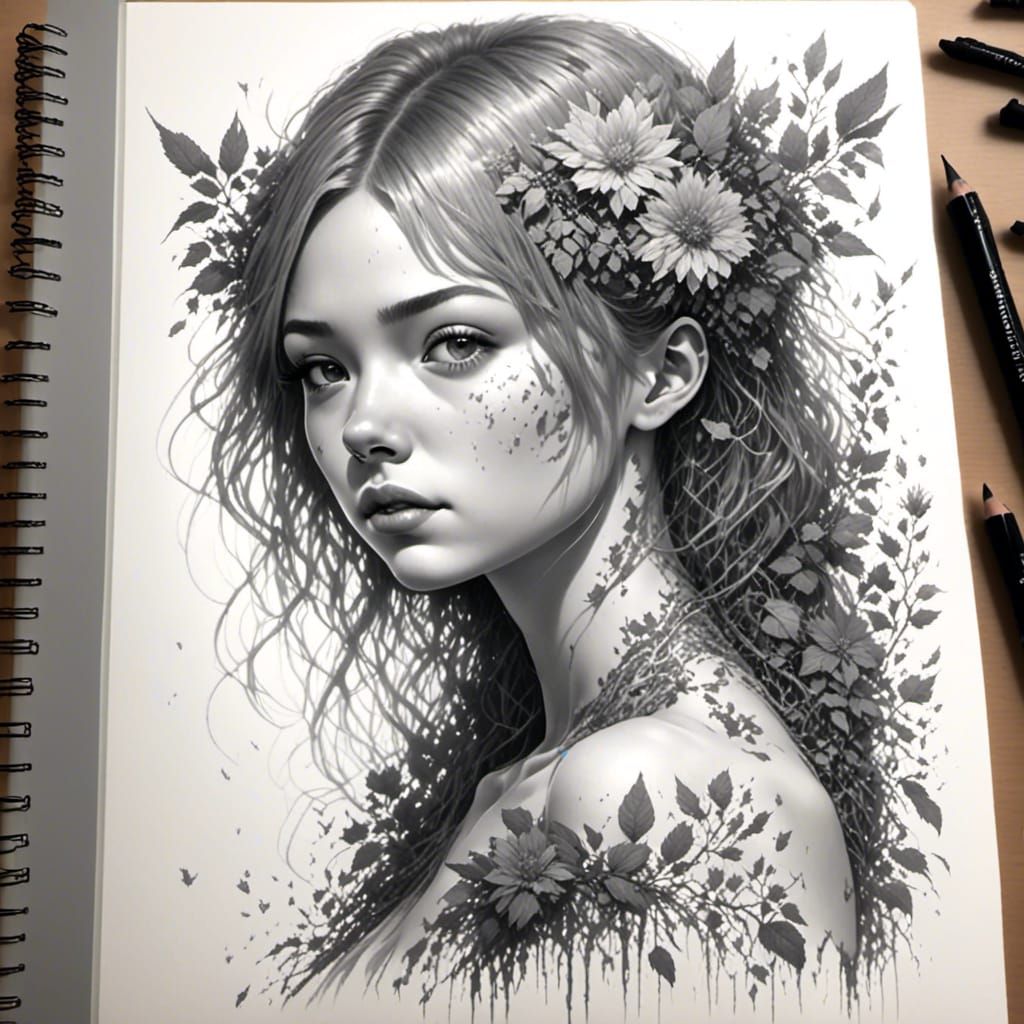 a beautiful woman, graphite, notebook, <lora:GraphiteMix:1.0>