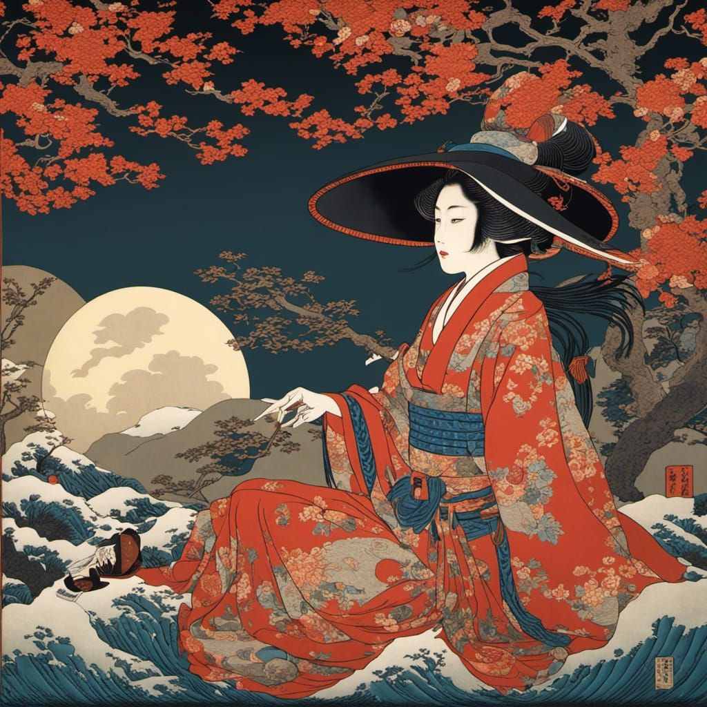 Ukiyo-e Witch worshipping the Moon - AI Generated Artwork - NightCafe ...