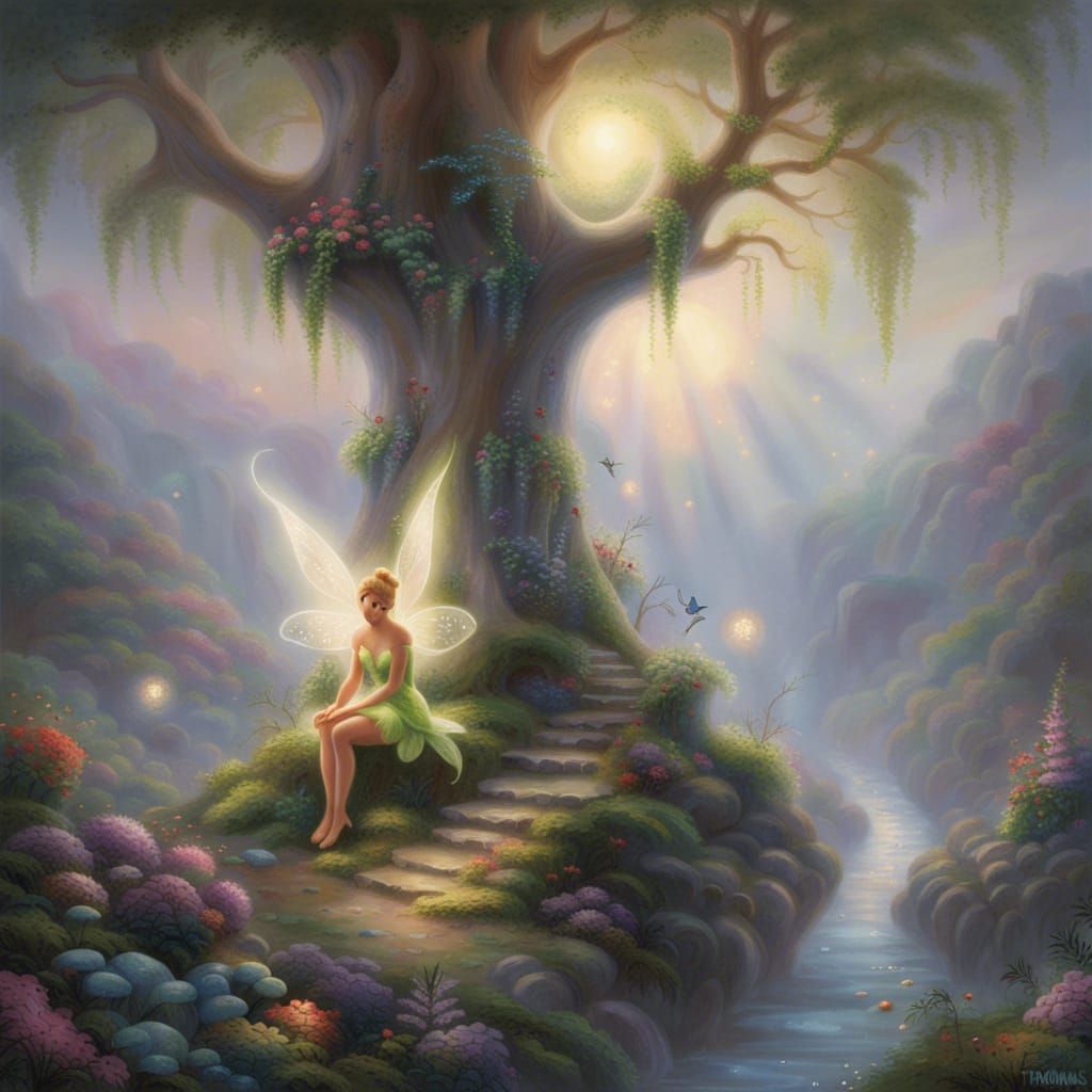 tinkerbell fairie in a magical forest tree