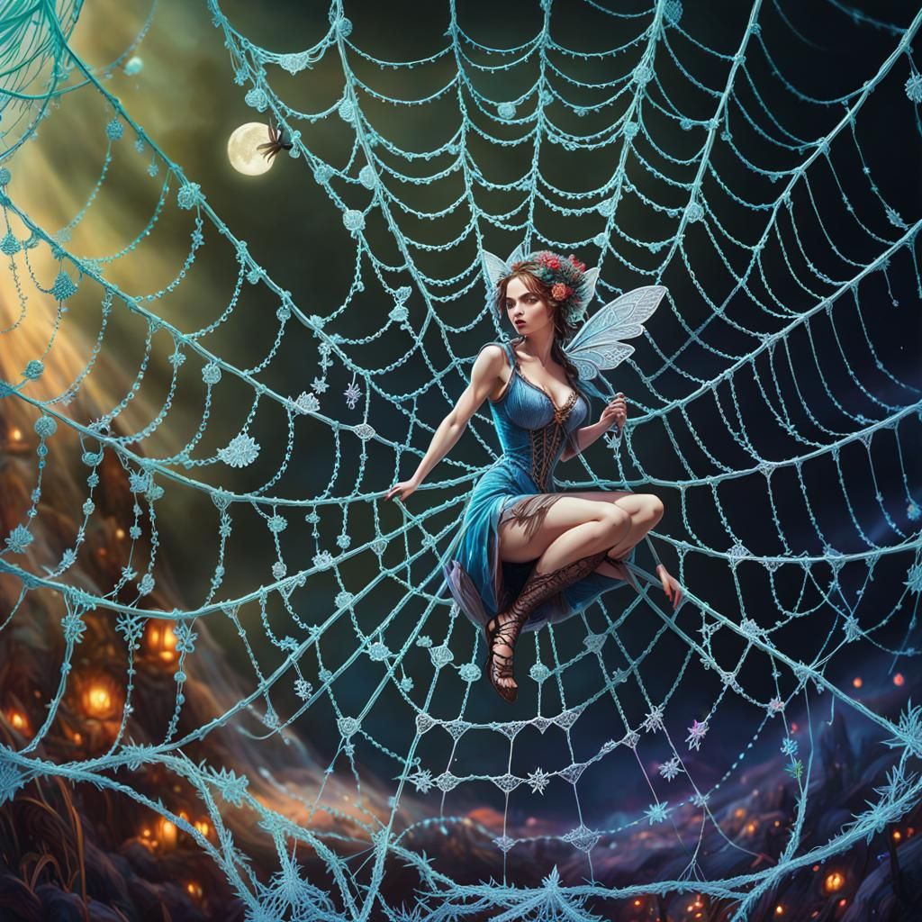 Cute fairy taken in a spiderweb