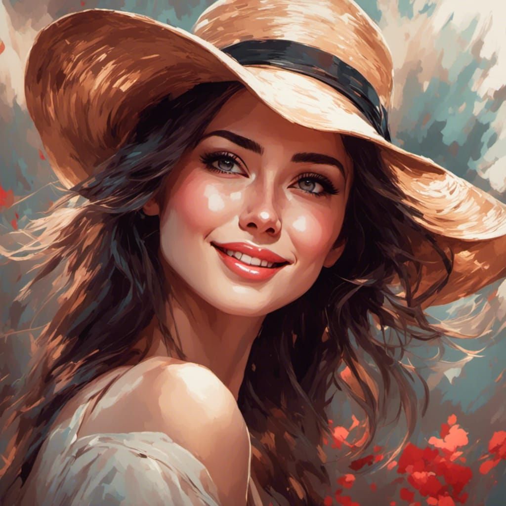 <lora:Anime v21:1.0>  A close up portrait of a beautiful woman wearing a hat and lip gloss, charming smile