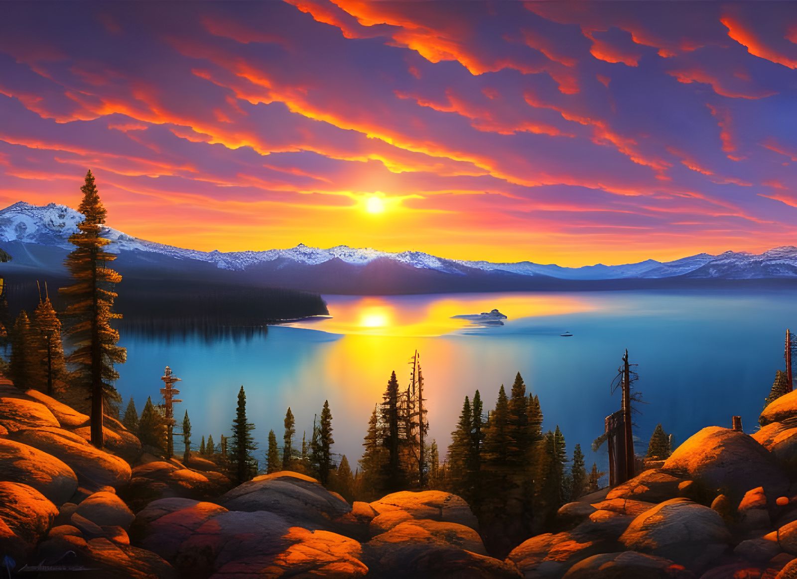 Lake Tahoe Sunset - AI Generated Artwork - NightCafe Creator