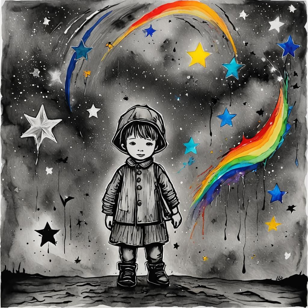It is rainy stars Water color, alcohol inks, go fly  on star...