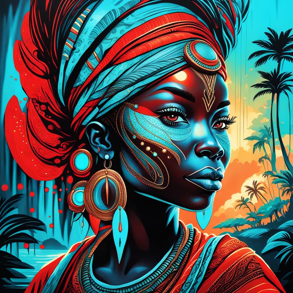Bioluminescent African Woman: Magnetic Vision Fantasy Art