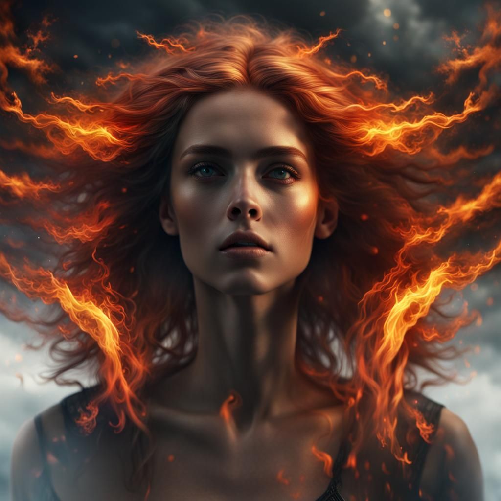 Fire in her hair. - AI Generated Artwork - NightCafe Creator