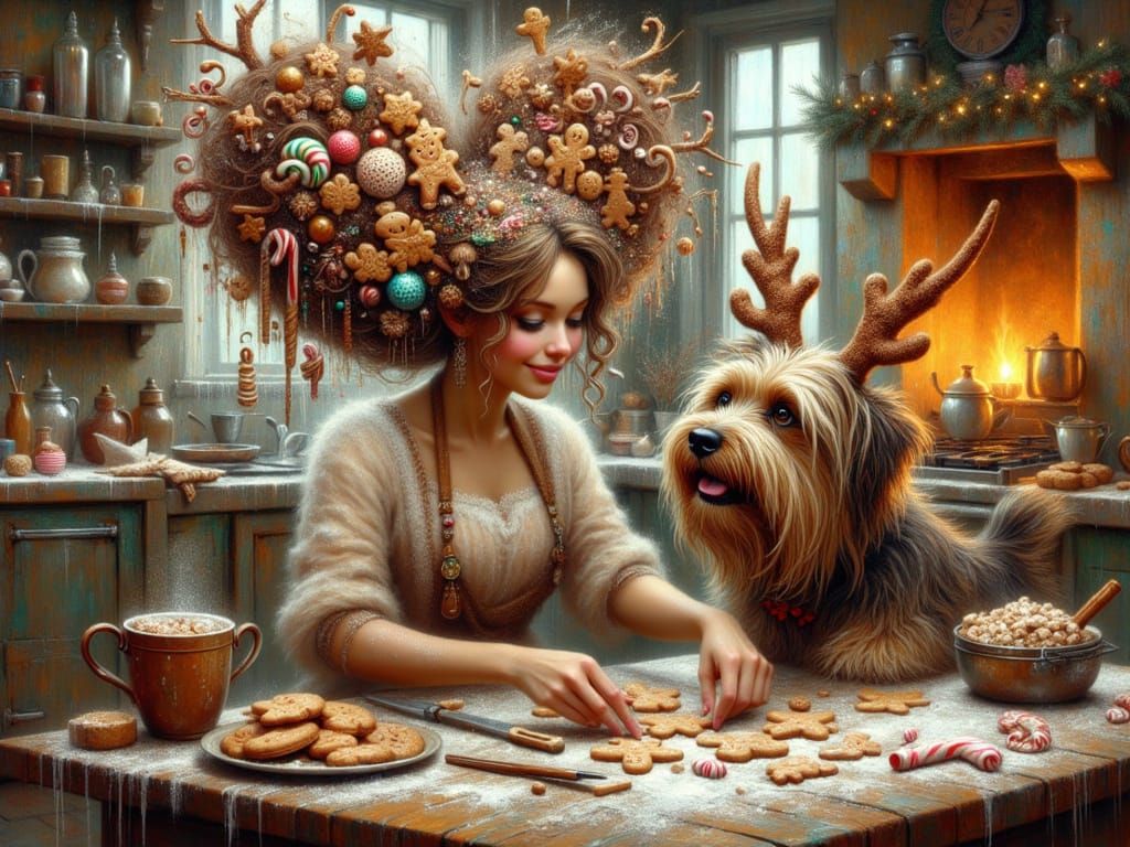 <lora:FiosXmasMagicWithMax:1.0> Baking Xmas Cookies