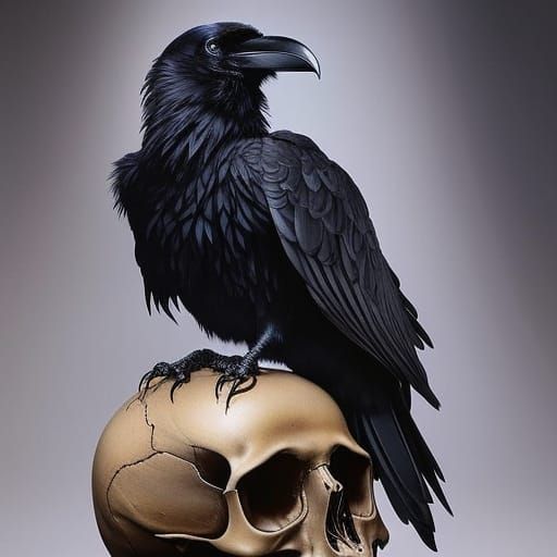 "Majestic Raven on a skull! A breathtaking artwork by Brian Kesinger, Jean Baptiste Monge, Naoto Hattori, ...  by @Alexy Galexy