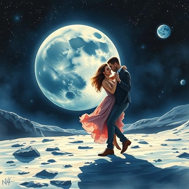 An illustrative painting of a man and woman tango dancing on...