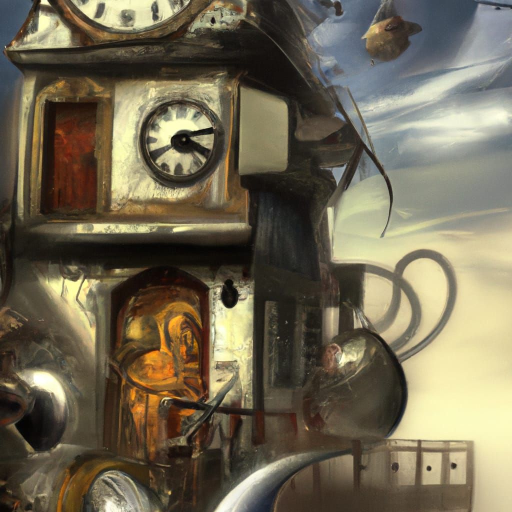 the house with compasses and clocks on its walls, futuristic...