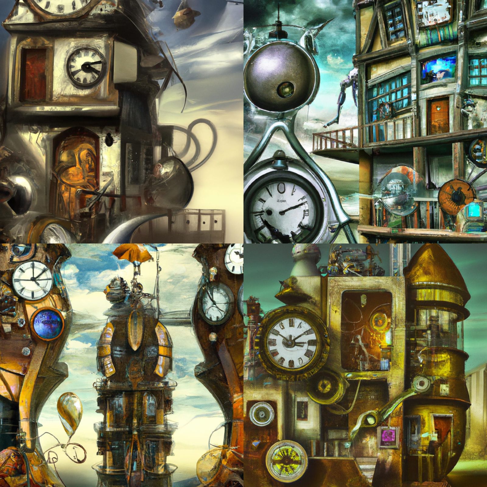 the house with compasses and clocks on its walls, futuristic...