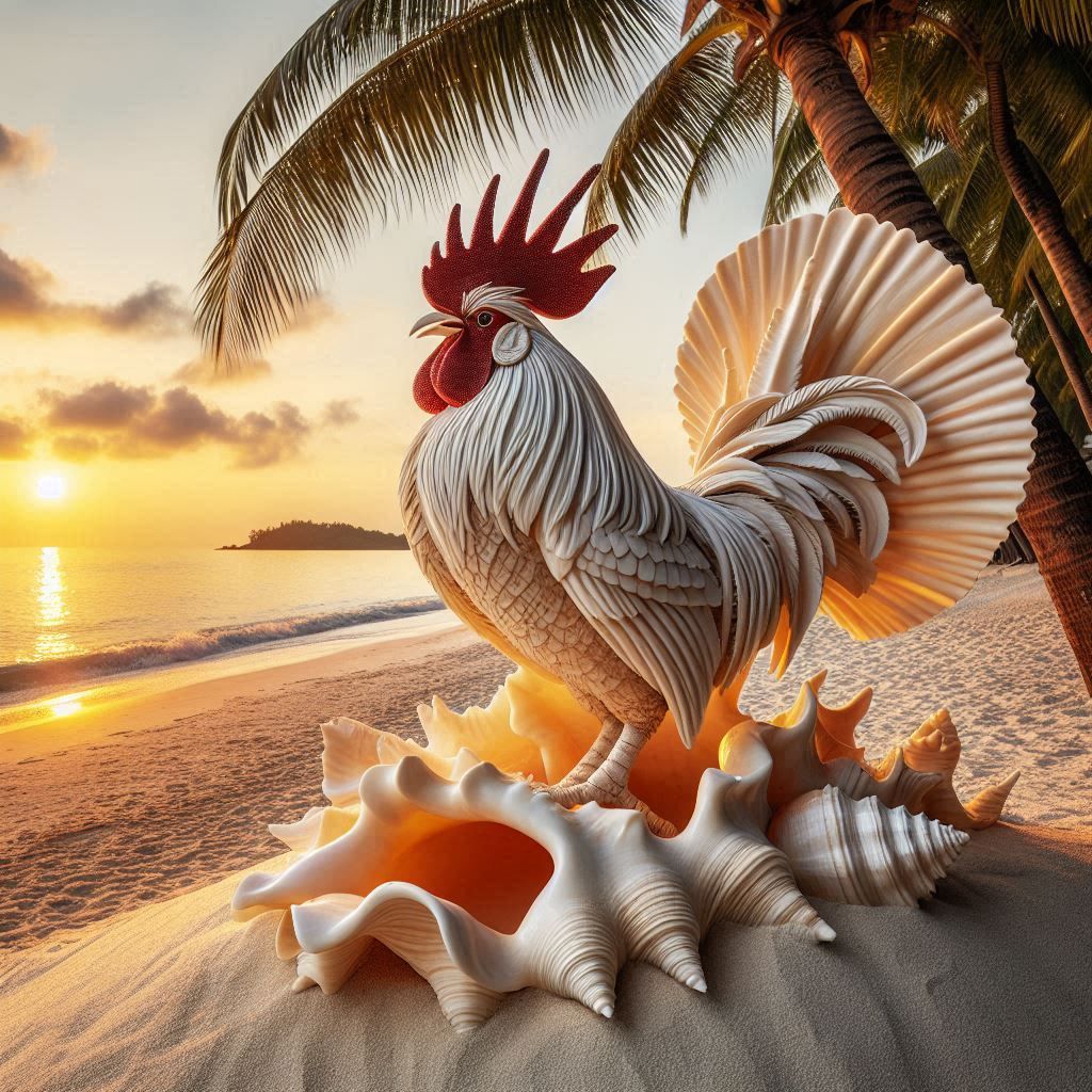 Seashell Beach rooster cawing at sunrise