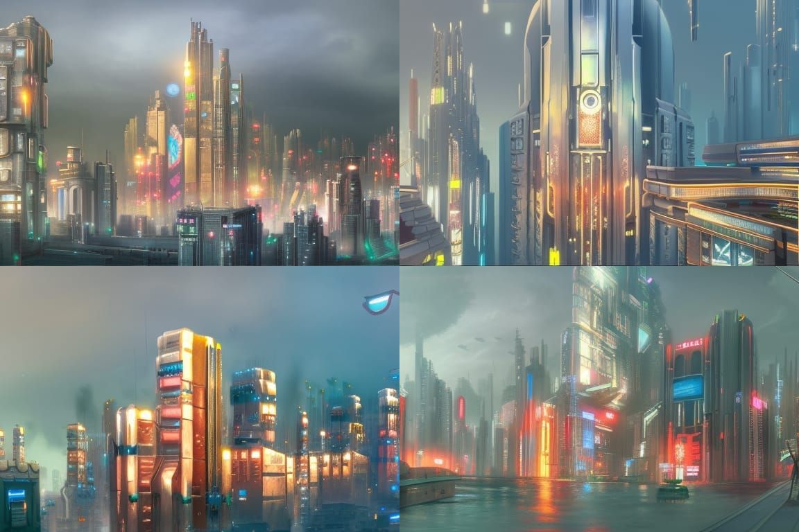 cyberpunk city with big buildings built on top of the older ...