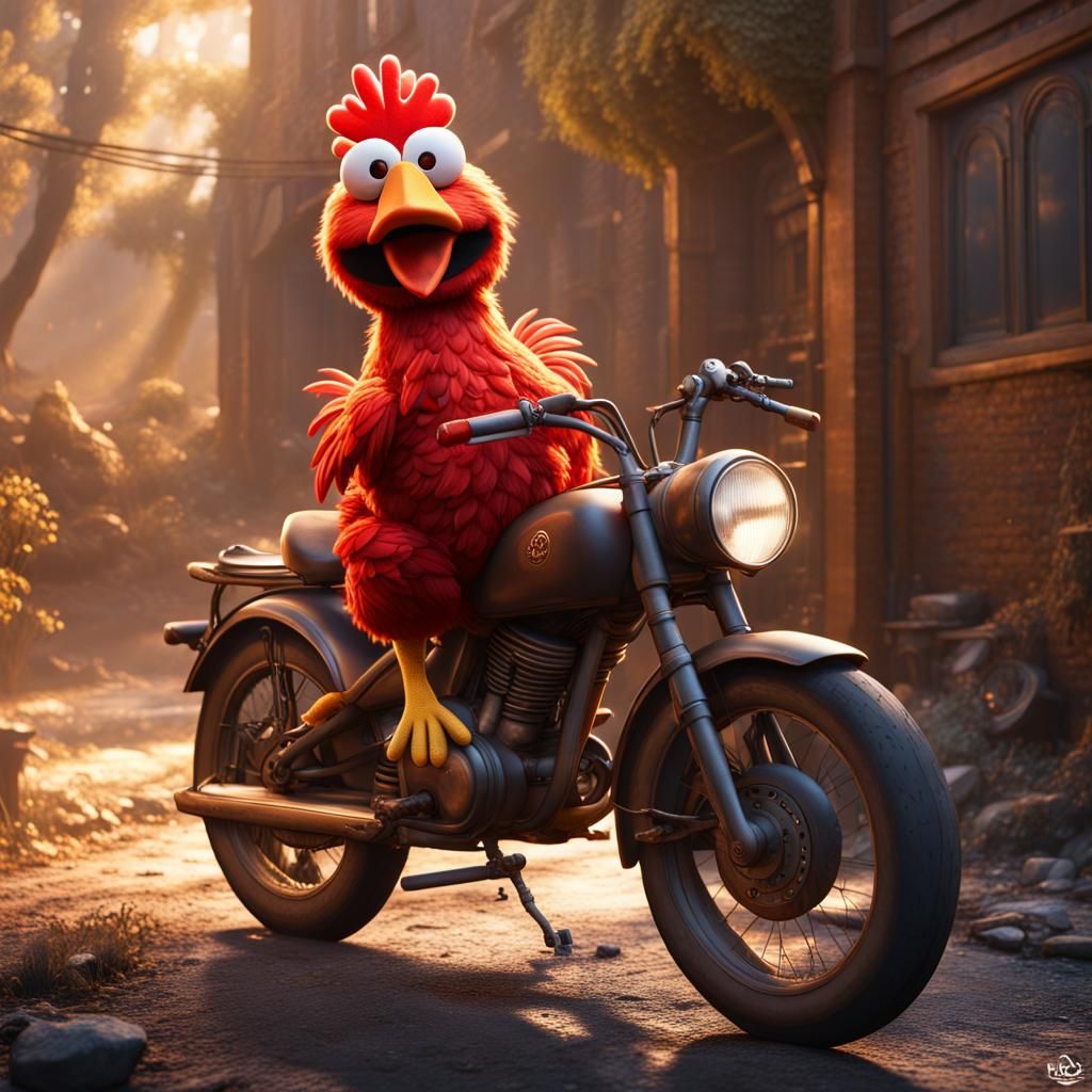 elmo riding a chicken