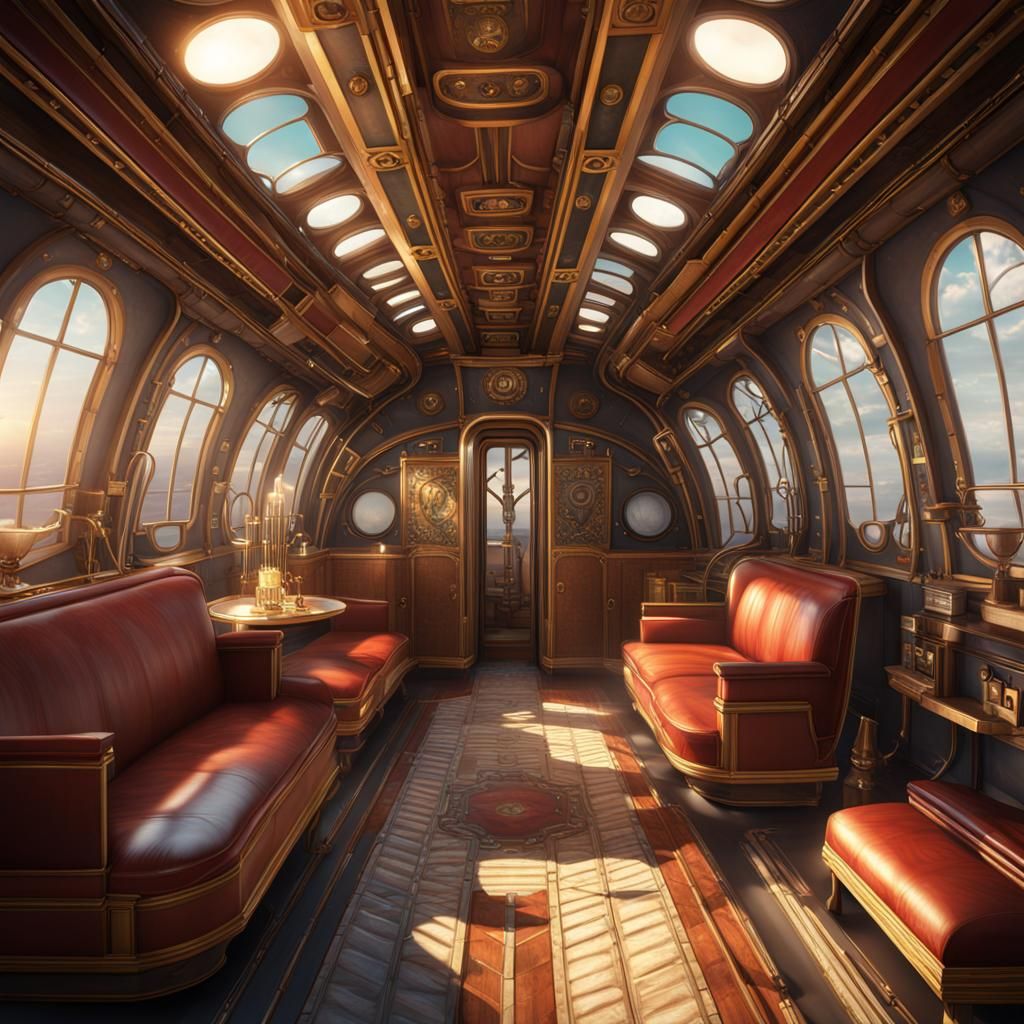 inside of an art deco airship.