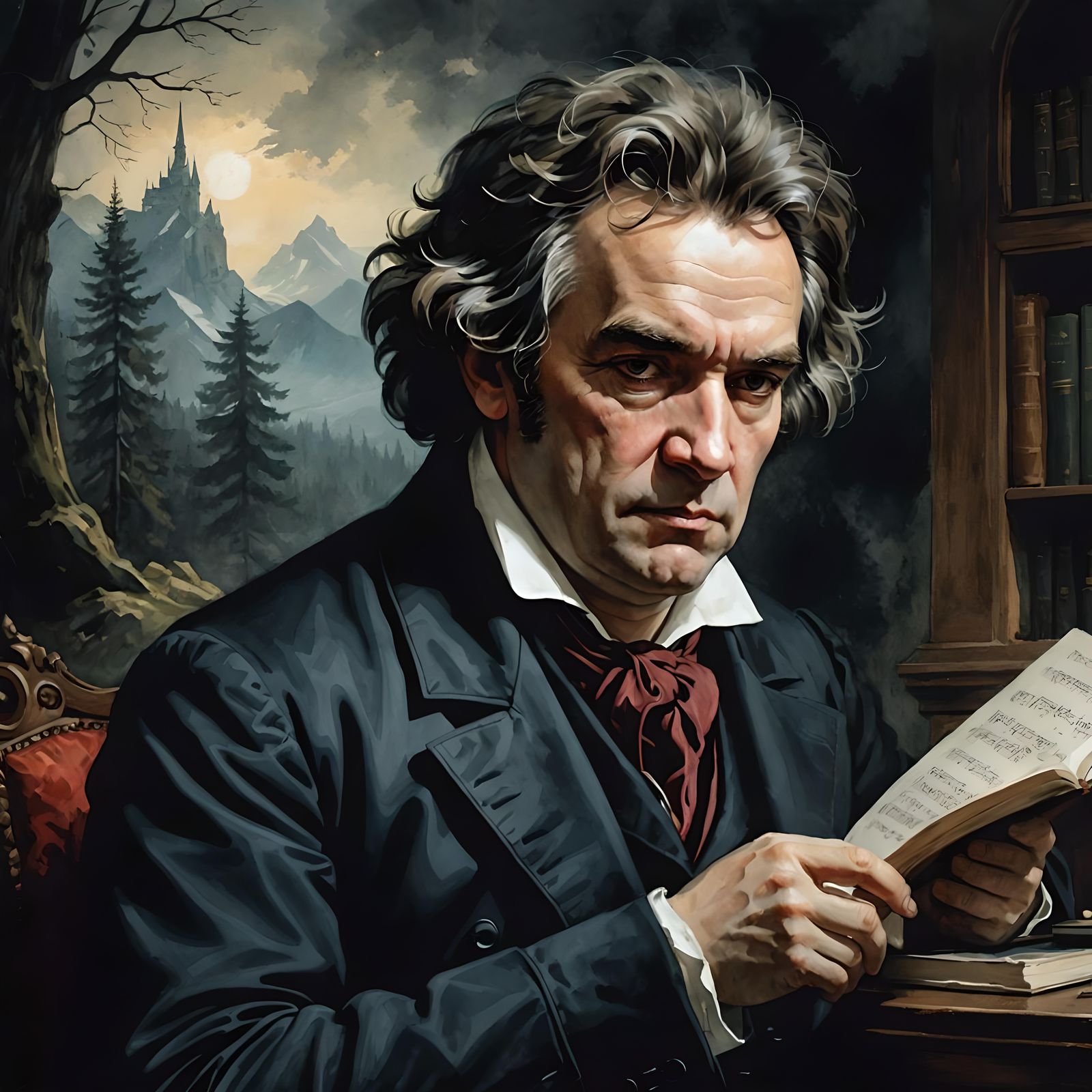 Ludwig Van Beethoven Portrait as Watercolor Painting