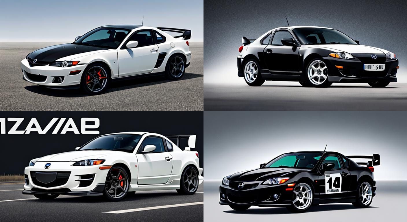 Black Car Mazda with White Rims fly to the space