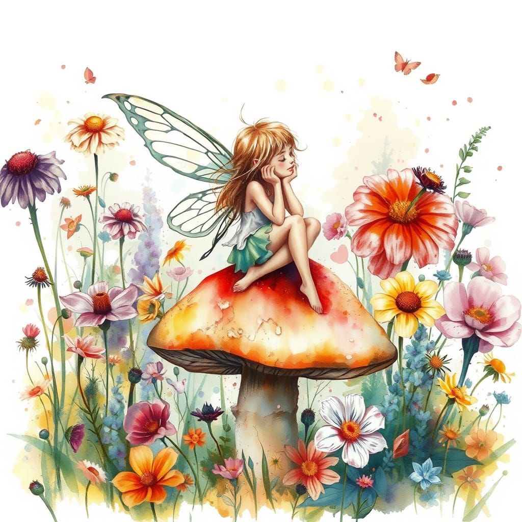 Spoonbill in shallow water, Hyperdetailed fantasy, intricate watercolour, pastel colours, harmonic atmosphere, wildflowers mingle through a ...