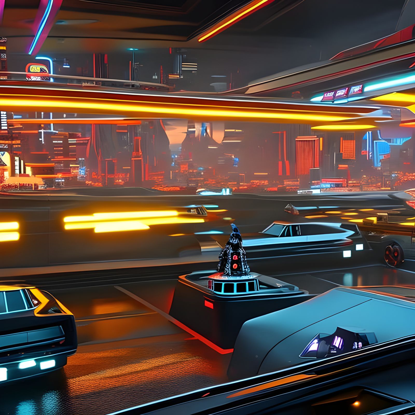 a "dark knight" pinball machine in the middle of a huge arcade that