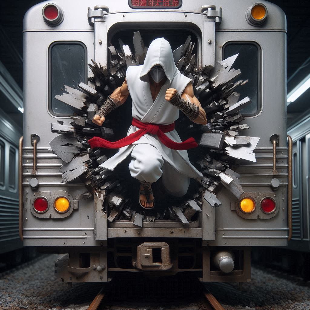 With one punch, the assassin flies through the train, taking...