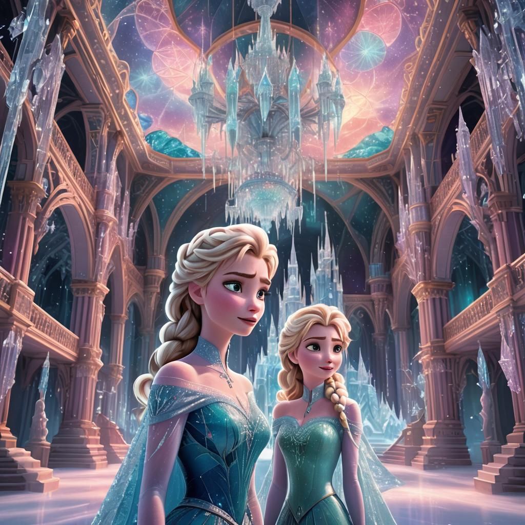Anna and Elsa in a Frozen Ice Palace