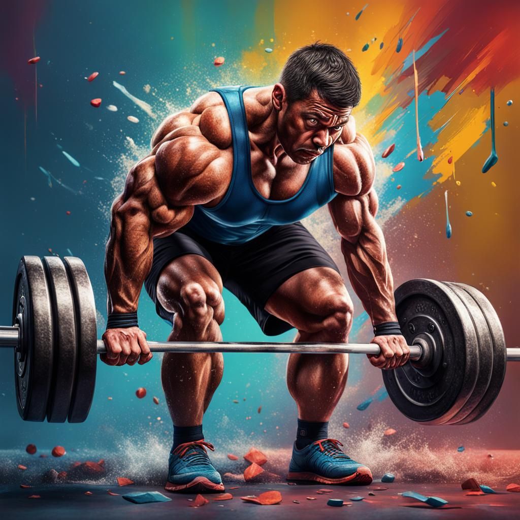 A determined weight lifter struggling to lift a very heavy w...