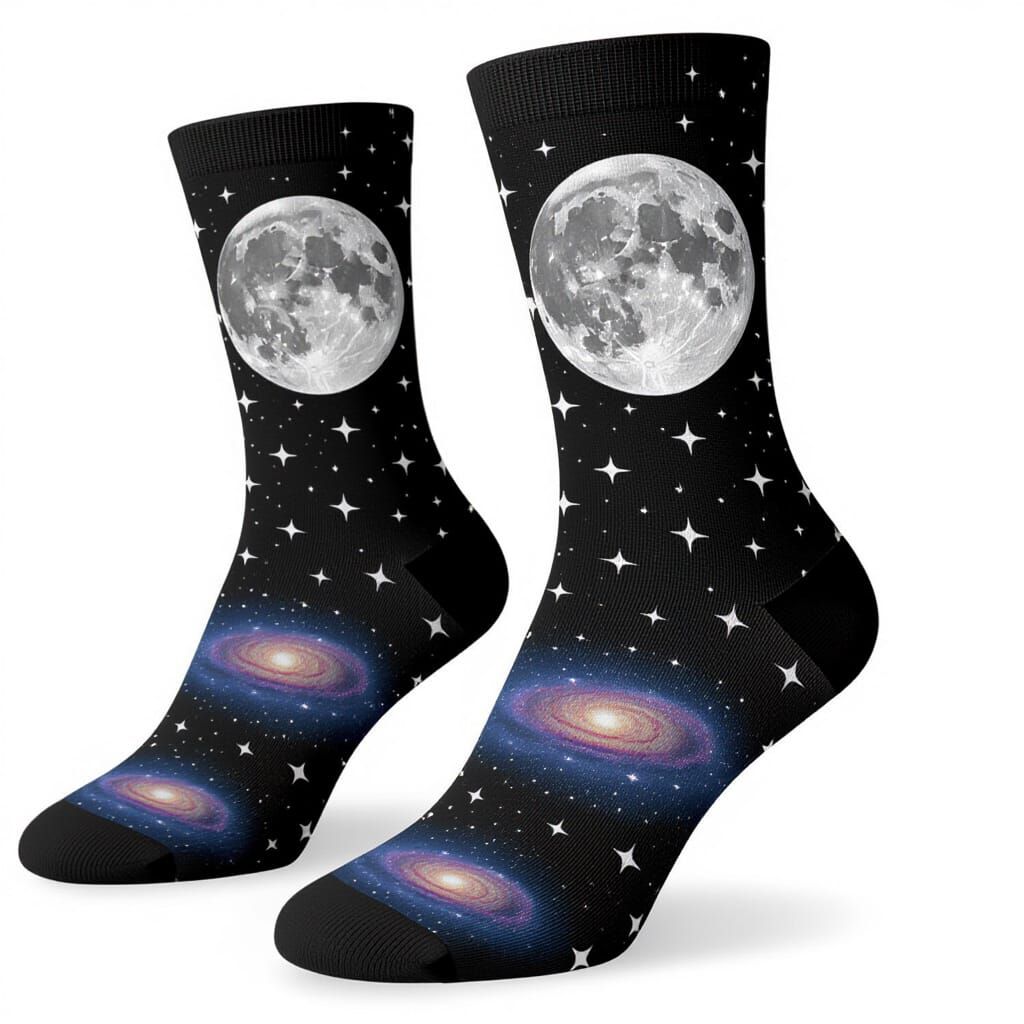 Black Socks with White Moons, Stars and Galaxies