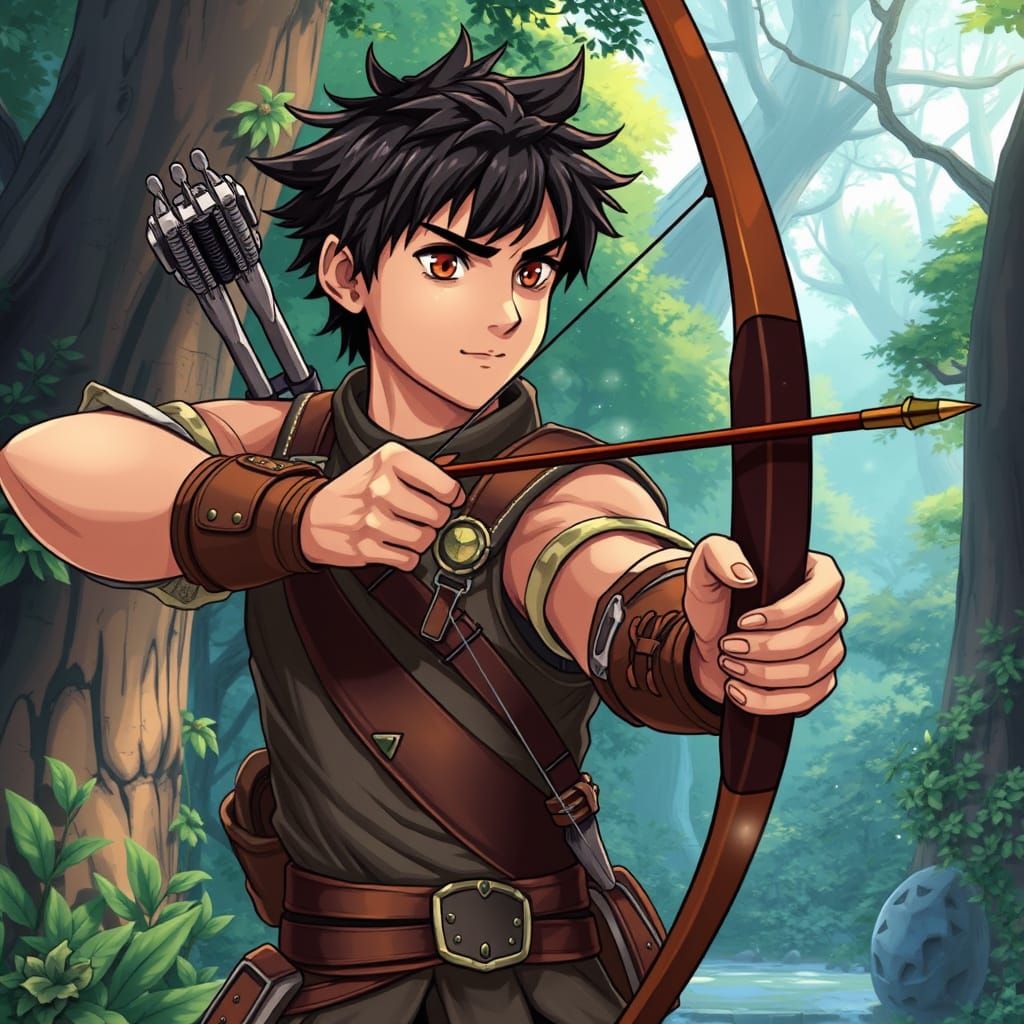 Anime Archer in Fantasy Forest