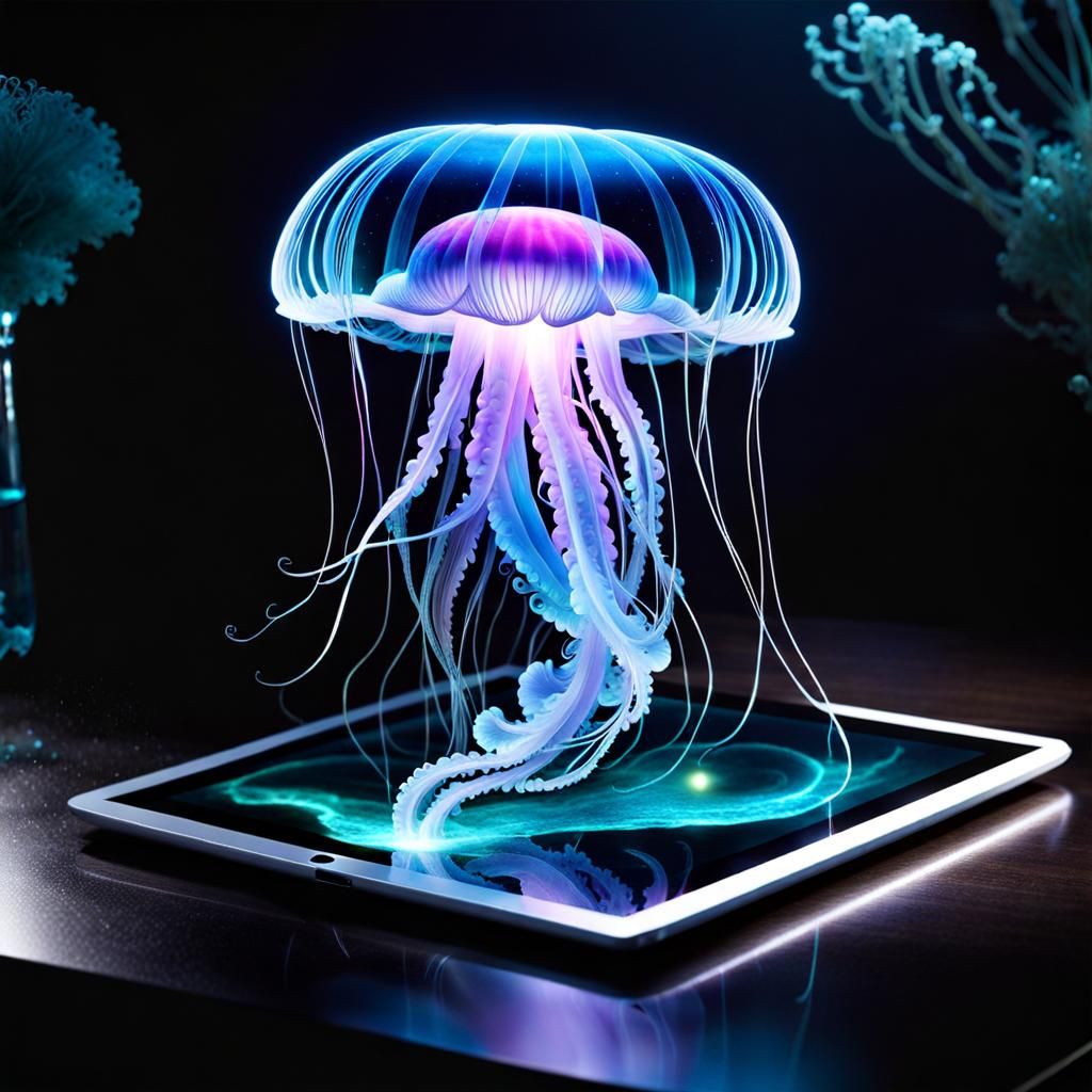 Bioluminescent Jellyfish Art Created on an IPad   by @Chelle