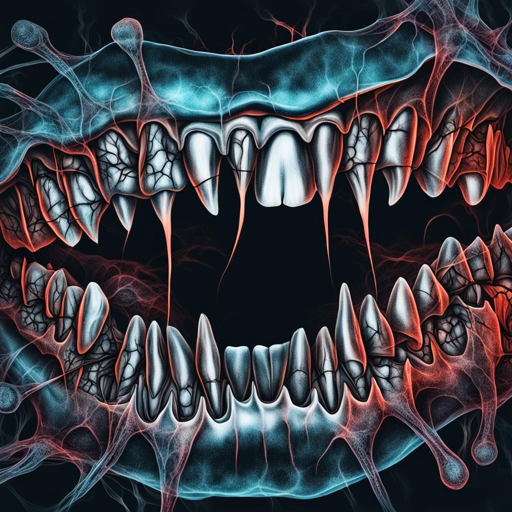 xray inside of human mouth teeth visceral experiential gnashing eating