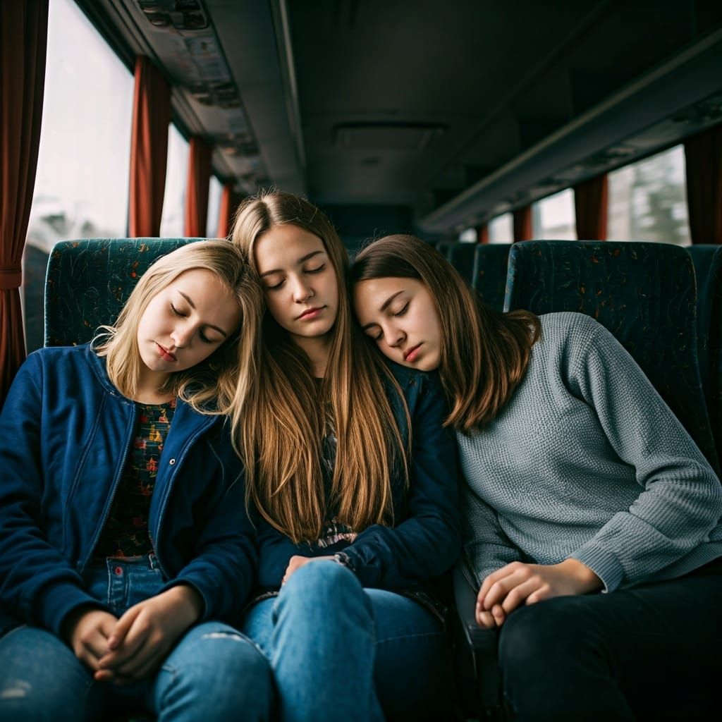 Teenage Girls on a Bus, Soft Natural Light