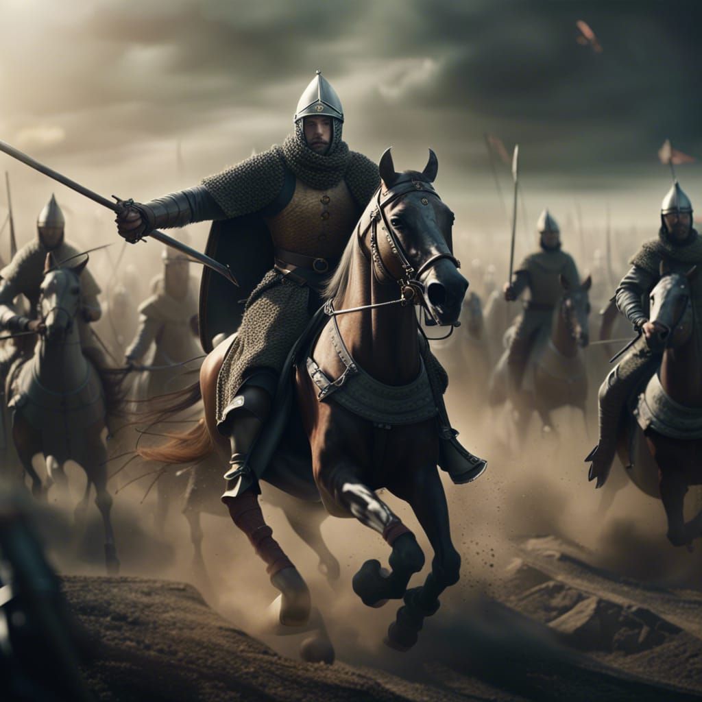 Cavalry charge, medieval battle, realistic, epic - AI Generated Artwork ...