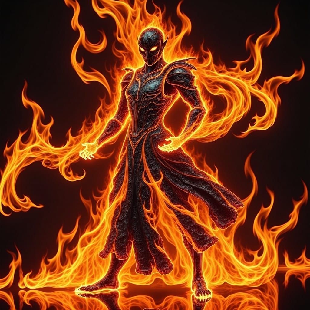 Intricate Flame <lora:made of flames flux:1.0> flame-armored knight made entirely of flames,
 flameknight