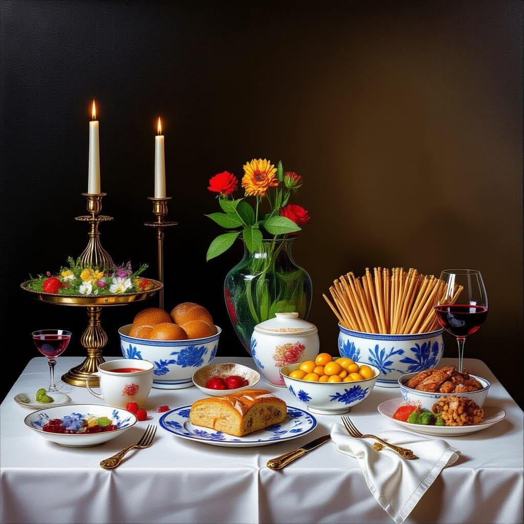 Dutch Masters Still Life: Abundant Feast in Warm Light