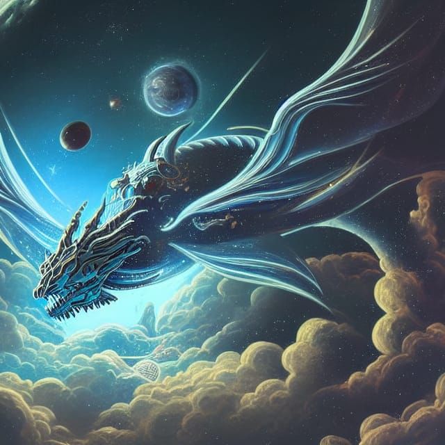 a cosmic biomechanical space dragon swallowing a planet, space background concept art beautiful complex ... undefined