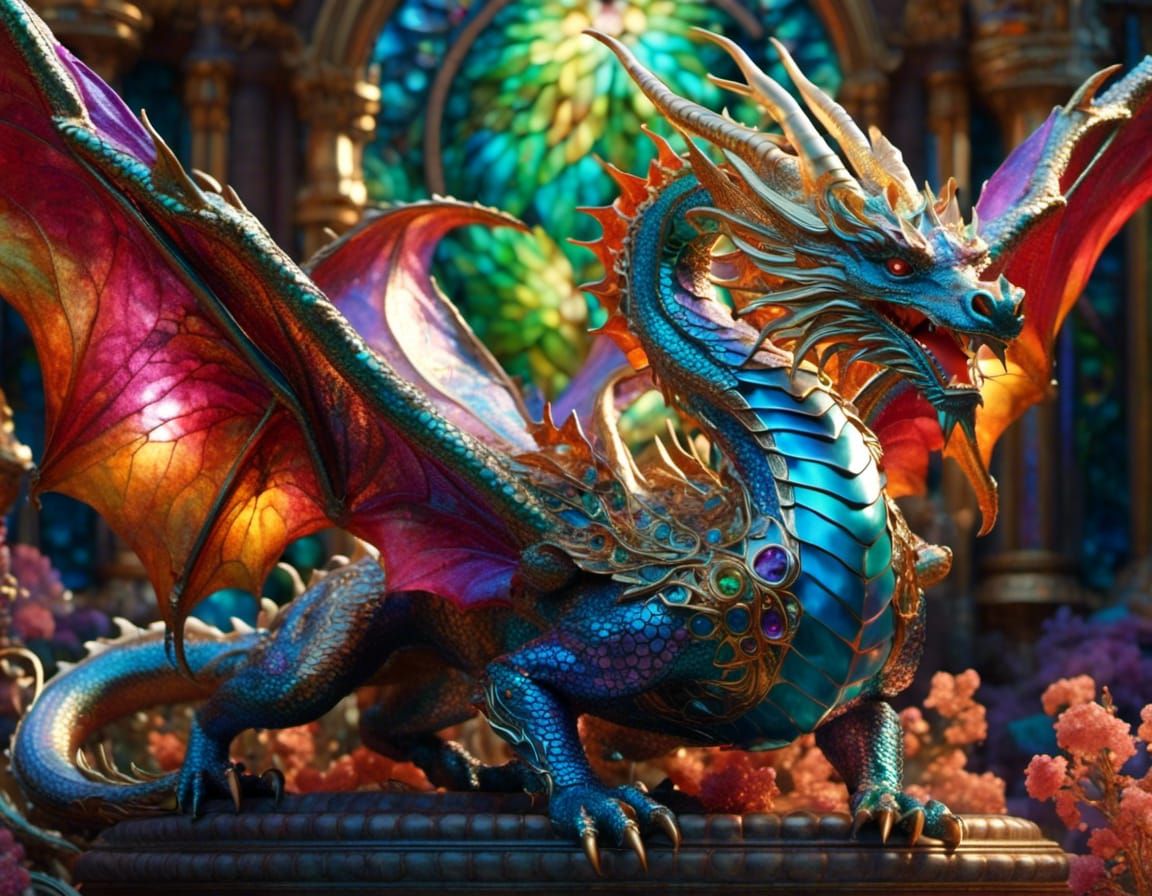 Magnificently rendered digital Photo-illustration:: Stunning breathtaking dragon! :: hyperdetailed hyperrealistic maximalist :: brilliant co...