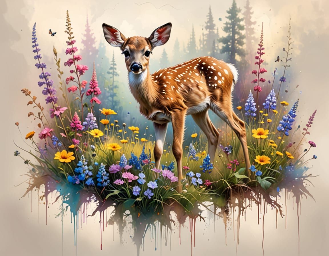 Fawn in Summer Wildflowers