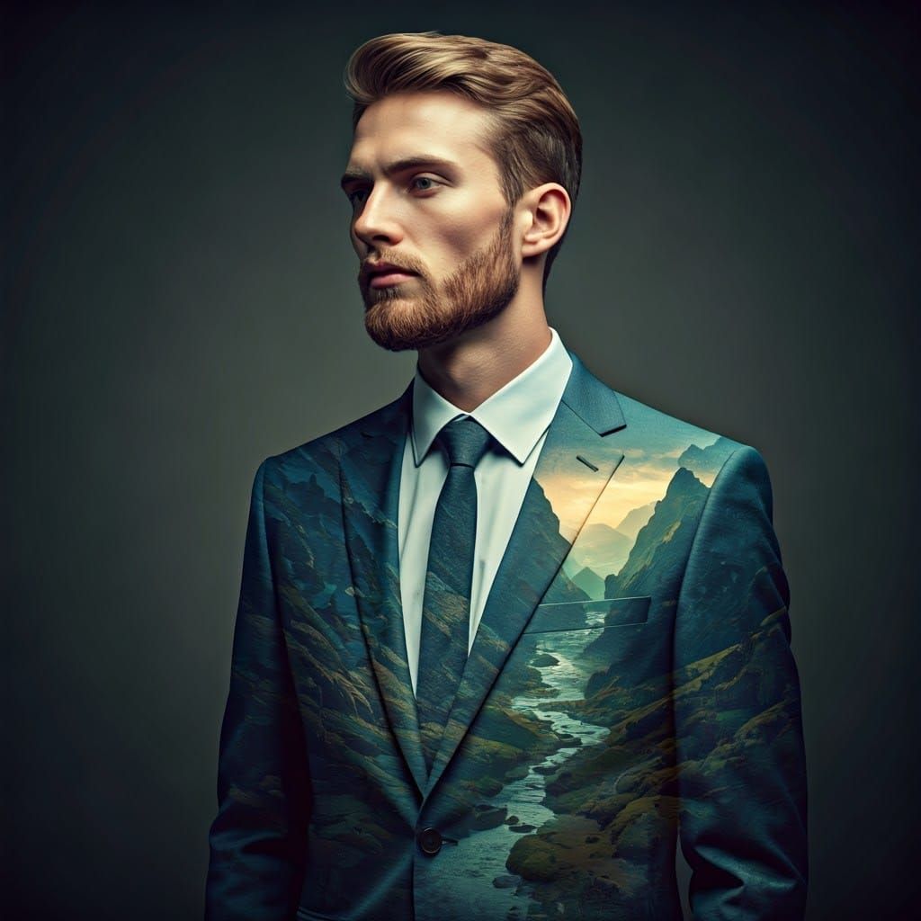 Surrealist Portrait of a Man in a Futuristic Wilderness