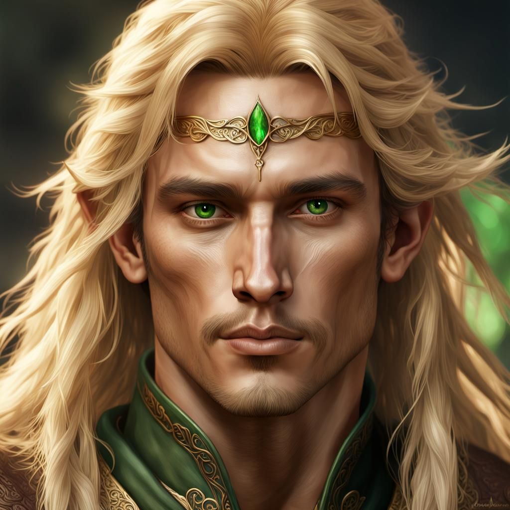 Beautiful elven man with bright green eyes and a face looking like a ...