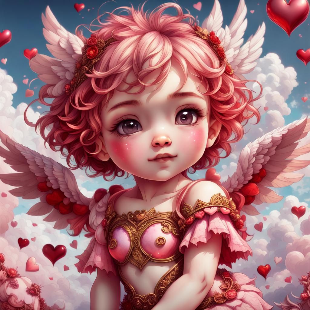 2 Cute adorable chibified Pink and Red cupids, shiny detailed sharp ...